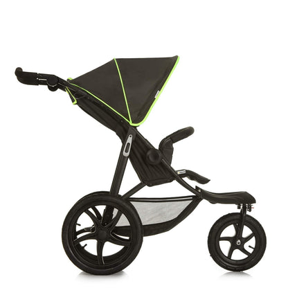 hauck Runner, Black / Neon Yellow - Robuster Dreirad Buggy mit XL Lufträdern, Federung, XL Netzfenster, Verstellbarer Schieber, mit Liegefunktion für Kinder ab Geburt bis 22 kg, Faltbar